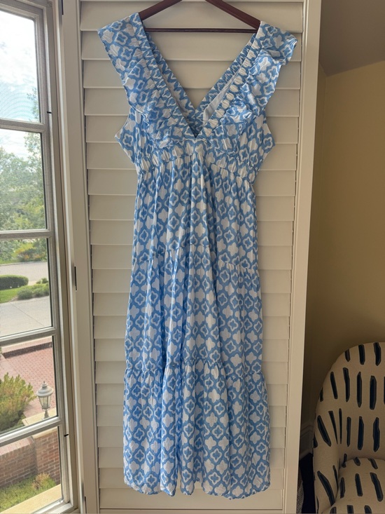Madison Mathews Dresses & Skirts - Madison Mathews Savannah Midi Dress NWT Blue Block Print